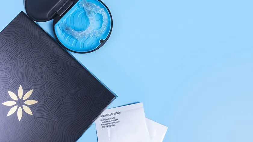 A set of Invisalign clear aligners.