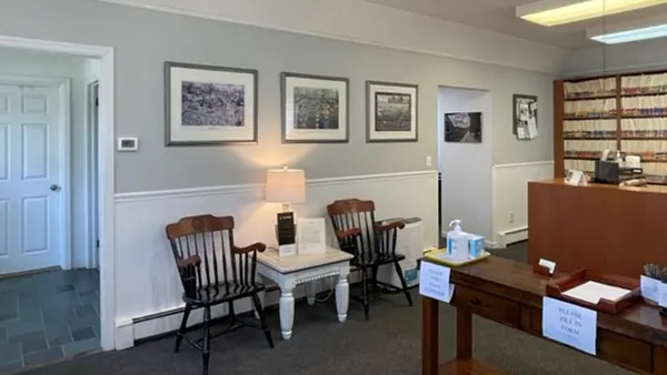 The remodelled waiting room, furnished like a family room rather than a clinic.